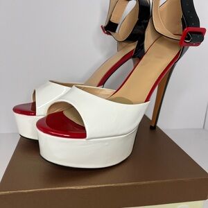 Patent Peep-Toe Platform Sandals in White, Red and Black size 15